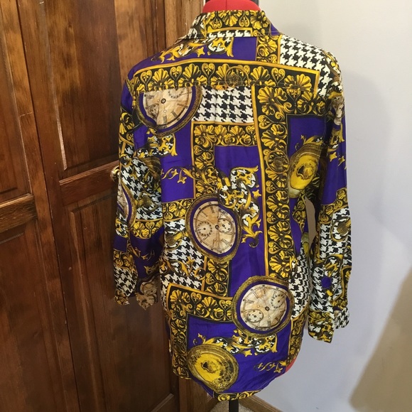 Soliloquy Versace look silk button down shirt, size S, left breast pocket, - Picture 2 of 3